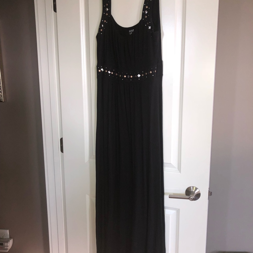 ANA long  black maxi dress with jeweled detailing.